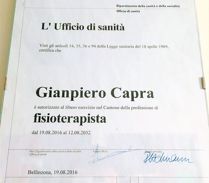 Fisiorehab fisioterapisti diploma Gianpiero Capra